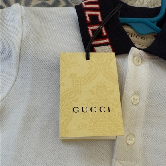 Kids Gucci White Polo with Black and Red Collar - Picture 2 of 6